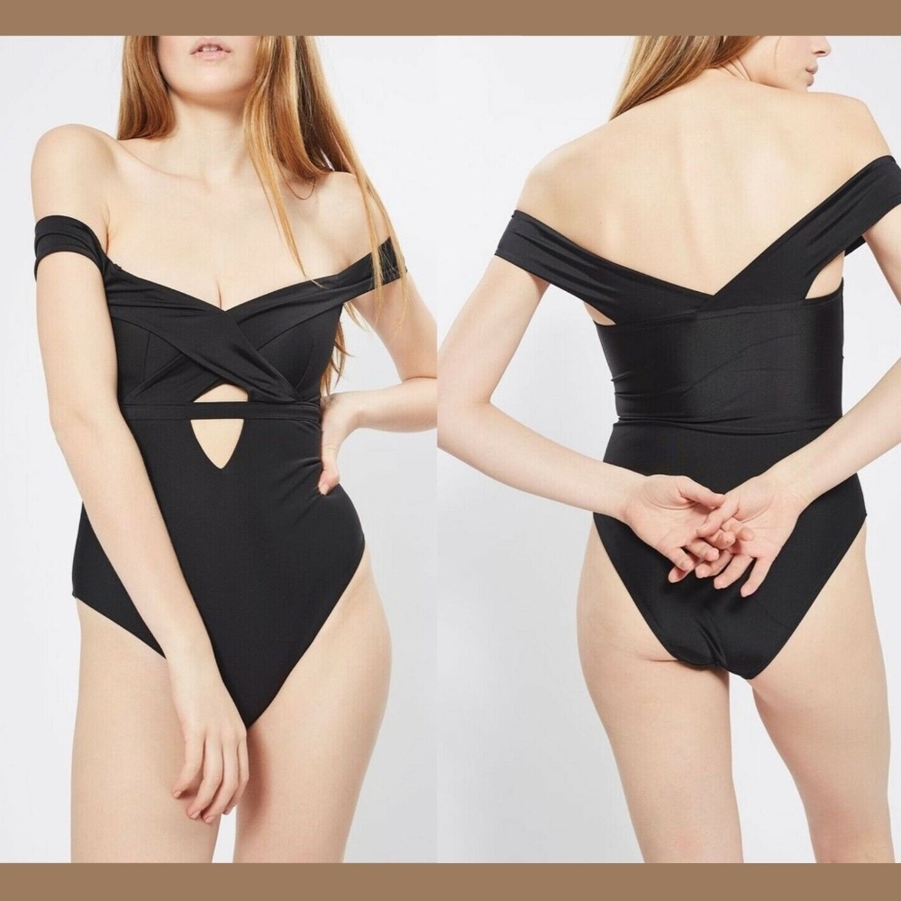 NEW Wolf &‎ Whistle Off Shoulder Bardot One Piece Swimsuit [SZ 12D/DD UK]